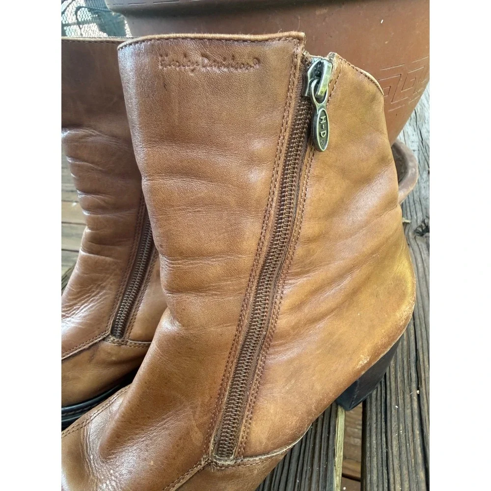 Harley Davidson Womens Tan Brown Leather Pointed Toe Ankle Boots 84249 Size 7.5